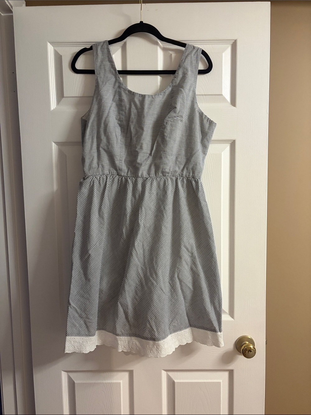 Maurices Navy and White Striped Sleeveless Dress with Lace Trim